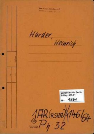 Personenheft Heinrich Harder (*25.06.1914, +07.11.1944), SS-Untersturmführer