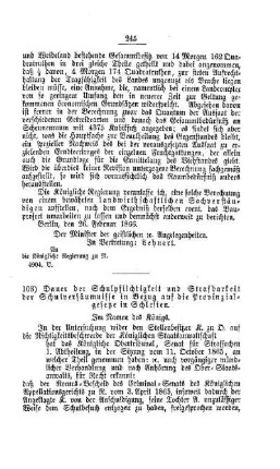 Dauer der Schulpflichtigkeit und Strafbarkeit der Schulversäumnisse in Bezug auf die Provinzialgesetze in Schlesien : [IV. Elementarschulwesen]