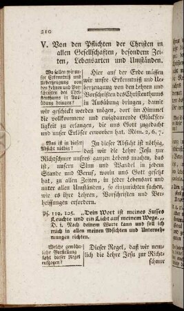 V. Von den Pflichten der Christen in allen Gesellschaften, besondern Zeiten, Lebensarten und Umständen.