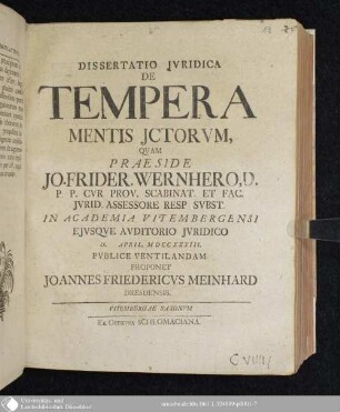 Dissertatio Jvridica De Tempera Mentis Jctorum