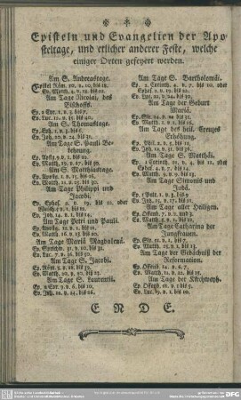 Episteln und Evangelien der Aposteltage, und etlicher anderer Feste, welche einiger Orte gefeyert werden