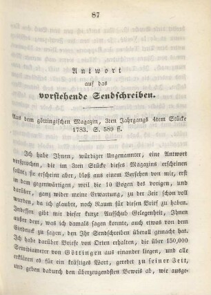 Antwort auf das vorstehende Sendschreiben