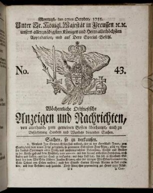 No. 43. Montags, den 27ten October, 1755.