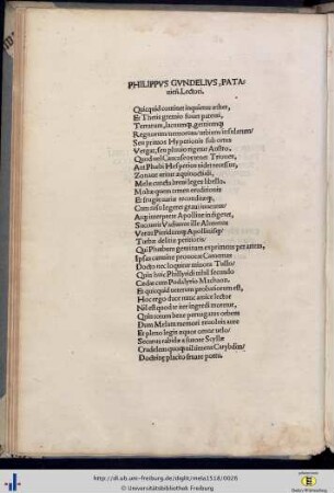 Philippus Gundelius, Patavien. Lectori.