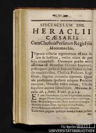 Spectaculum XVII. Heraclii Caesaris Cum Chosrois Persarum Regis Filio Monomachia.