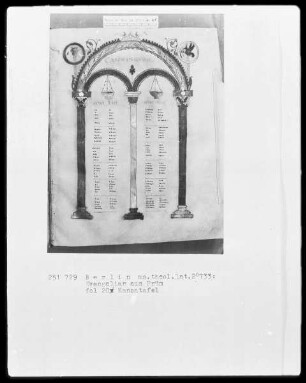 Evangeliar aus Prüm — ---, Folio 20rectoKanontafel