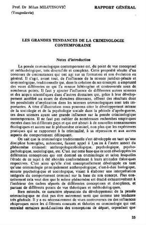 25-58, Les grandes tendances de la criminologie contemporaire