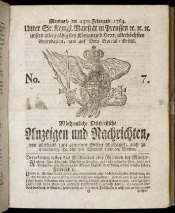 No. 7. Montags, den 13ten Februarii 1764.