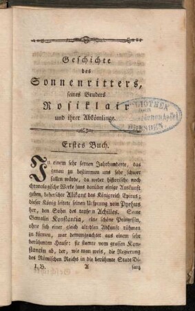 [Ersten Bandes Erster Abschnitt]