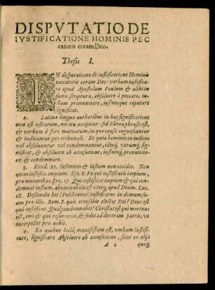 Disputatio De Iustificatione Hominis Peccatoris coram Deo.
