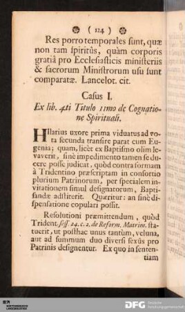 Casus I. Ex lib. 4ti Titulo 11mo de Cognatione Spirituali.