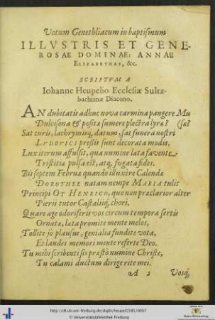Votum Genethliacum in baptismum Annae Elizabethae