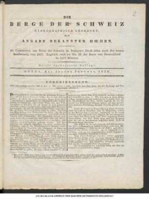 Die Berge der Schweiz : Hydrographisch geordnet, mit Angabe bekannter Höhen ; Als Commentar zur Karte der Schweiz in Stieler's Hand-Atlas