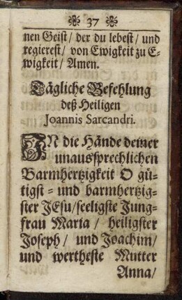 Tägliche Befehlung deß Heiligen Joannis Sarcandi.
