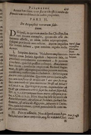 Pars II. De Requisitis verorum fidelium