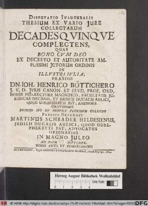 Disputatio Inauguralis Thesium Ex Vario Iure Collectarum Decades Quinque Complectens