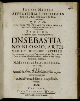 Praxis Medica De Affectuum e Pituita in Corpore Humano Natorum