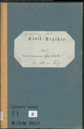 Zivilstandsregister der katholischen Gemeinde Gehrden, Kreis Warburg (A1812). (Gemeinde: Katholische Gemeinde Gehrden)