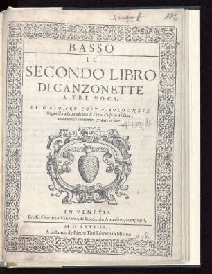 Gasparo Costa: Il secondo libro di Canzonette a tre voci. Basso