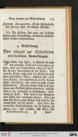 4. Abtheilung: Von einigen zur Schreiberey erforderlichen Anmerkungen