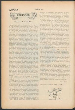 Lecturas - El poeta de Costa Rica : ("El Imparcial", de Costa Rica, Febrero 7 de 1916).