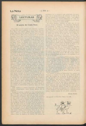 Lecturas - El poeta de Costa Rica : ("El Imparcial", de Costa Rica, Febrero 7 de 1916).