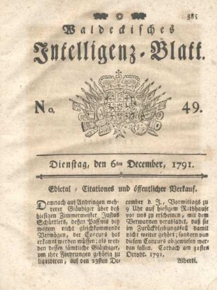 No. 49, Dienstag, den 6ten December, 1791