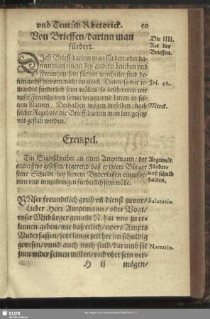 Die IIII. Art der Brieffen. Von Brieffen, darinn man fürdert