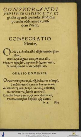 Consecrandi Mensam Christiano Ritu Et gratias agendi formulæ