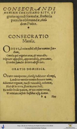 Consecrandi Mensam Christiano Ritu Et gratias agendi formulæ