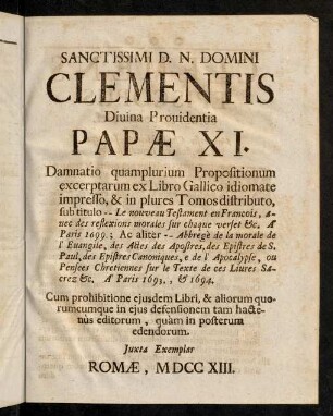 1, Damnatio quamplurium Propositionum excerptarum ...