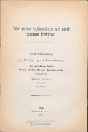 Ueber nervöse Nachkrankheiten nach unvollkommener Erstickung