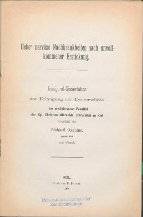 Ueber nervöse Nachkrankheiten nach unvollkommener Erstickung