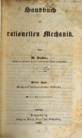 Handbuch der rationellen Mechanik, 3.. Mechanik veränderlicher Systeme