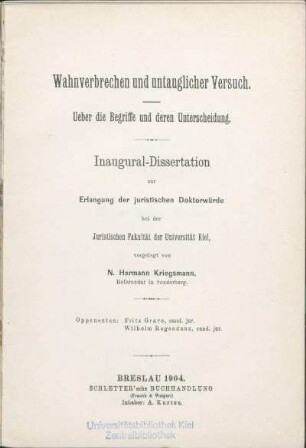 Wahnverbrechen und untauglicher Versuch : über die Begriffe und deren Unterscheidung