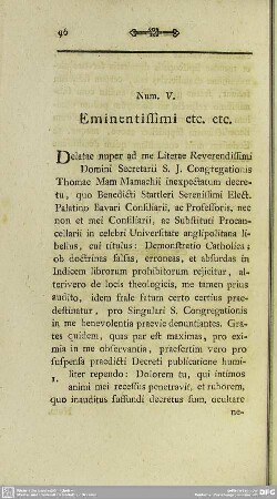 Num V. Eminentissimi etc. etc.