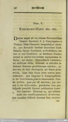 Num V. Eminentissimi etc. etc.