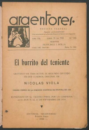 1940018600: El burrito del teniente : grotesco en tres actos, el segundo dividido en dos cuadros