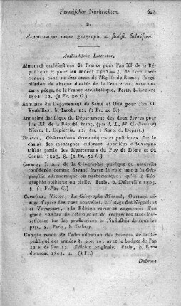 Avantcoureur neuer geograph. u. statist. Schriften