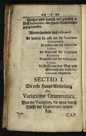 Sectio I.: Die erste Haupt-Abtheilung De Variatione Grammatica