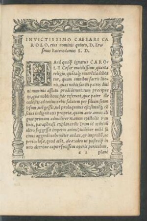 Invictissimo Caesari Carolo, eius nominis quinto, D. Erasmus Roterodamus S. D.