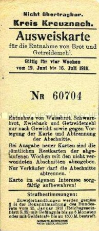 Ausweiskarte für den Bezug von Brot und Mehl