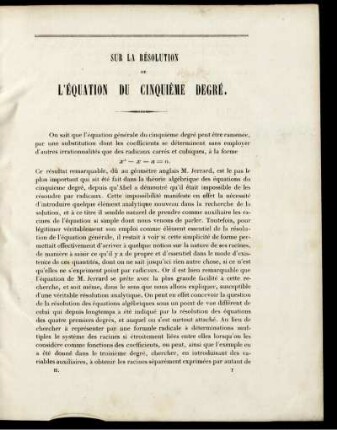 Sur la résolution de l´equation du cinquième degré.