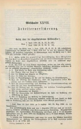 Abschnitt XXVII. Arbeiterversicherung