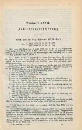 Abschnitt XXVII. Arbeiterversicherung