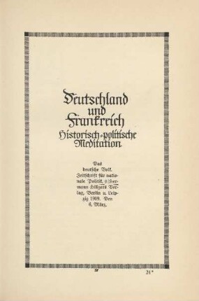 Deutschland und Frankreich. Historisch-politische Meditation
