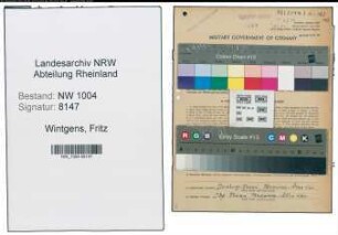 Entnazifizierung Fritz Wintgens , geb. 15.04.1910 (Eleltriker)