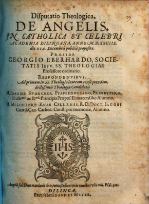 Disputatio Theologica, De Angelis