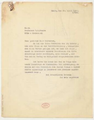 Brief an Friedrich Wilhelm Franke : 20.04.1928