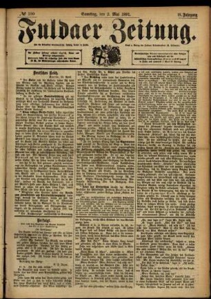 Ausgabe vom Samstag, den 02. Mai 1891.